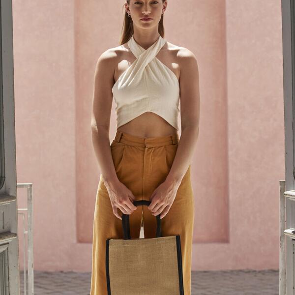 Natural starched jute midi tote Thumbnail