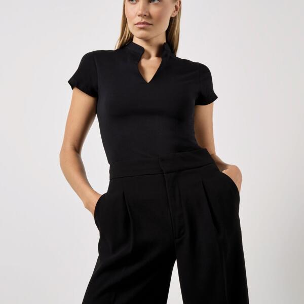 Regular Fit Short Sleeve Mandarin Colar Top Thumbnail