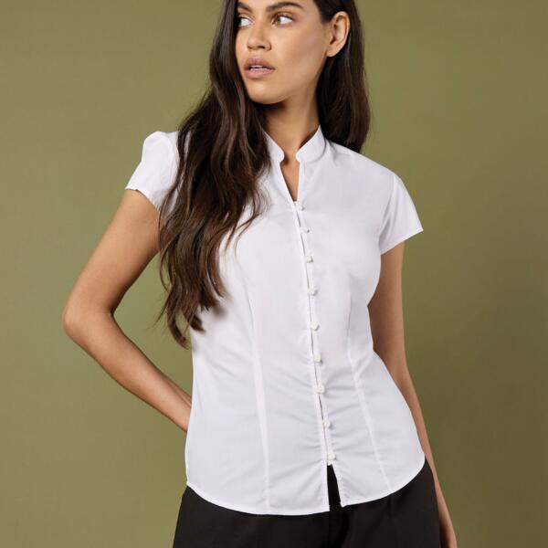 Tailored Fit Cap Sleeve Mandarin Collar Blouse Thumbnail
